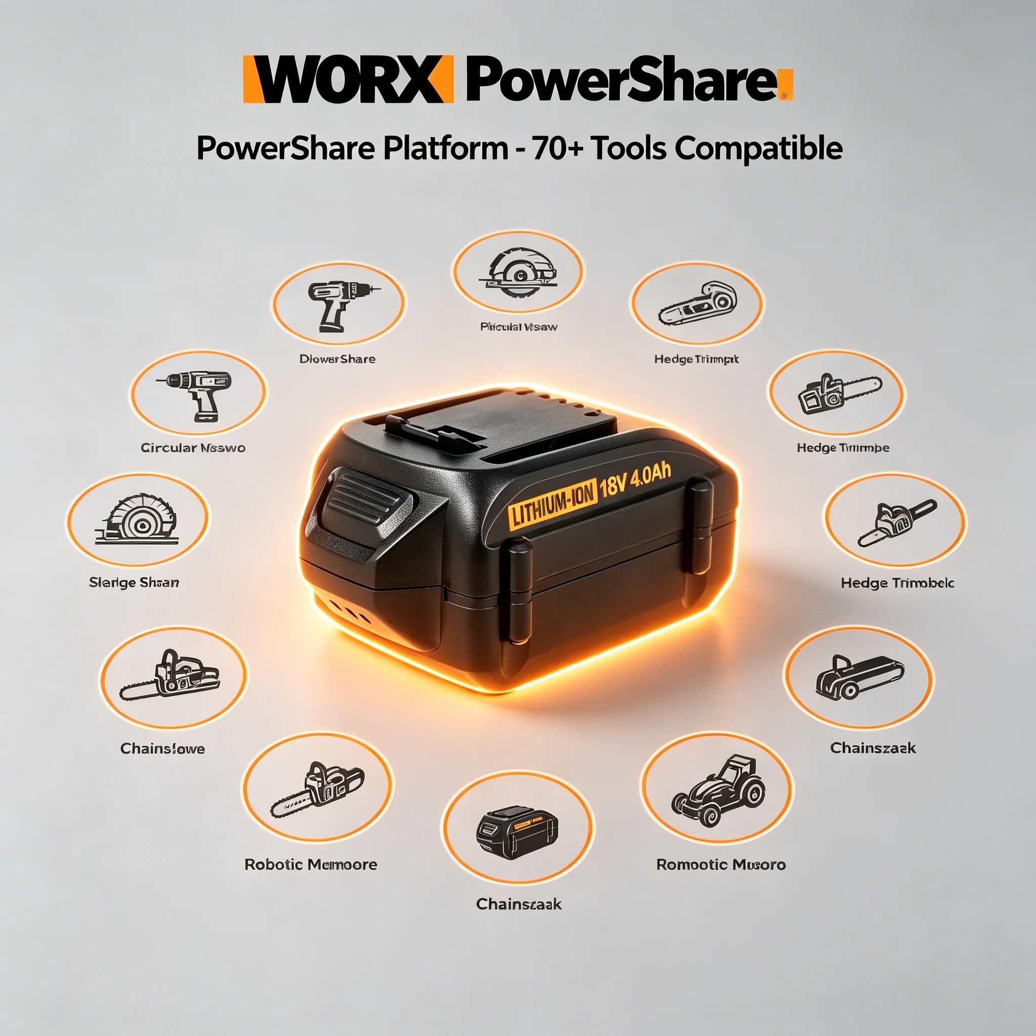 Фото Аккумуляторная литиевая батарея WORX 18V 4000 мАч для инструментов WA3553, WA3551, WA3553.1, WA3572, WX390, перезаряжаемая. №2