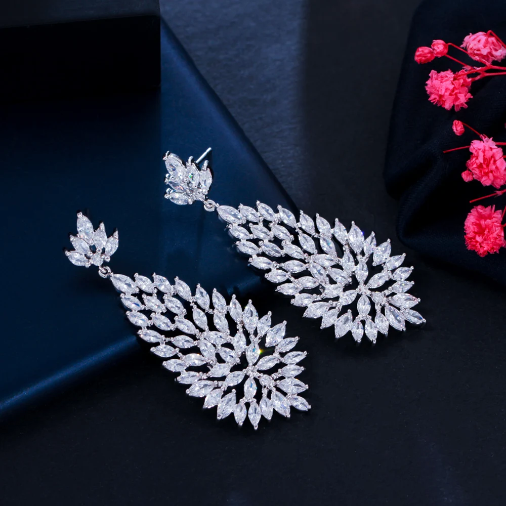 

ThreeGraces Sparkly Marquise Cut Cubic Zirconia Long Dangle Drop Bridal Wedding Earrings for Women Fashion Party Jewelry E1414