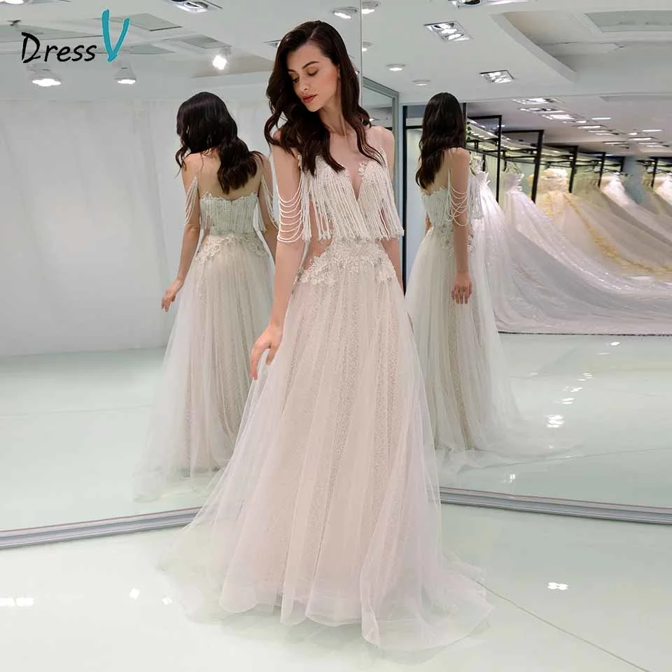 

Dressv Elegant Wedding Dress Scoop Neck Appliques Beaded Zipper Up A Line Floor Length Bridal Outdoor Church Wedding Dresses
