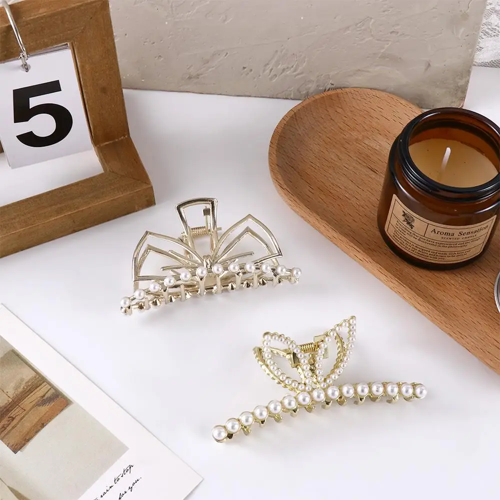 

Large Elegant Bathing Female Headwear Bow Hair Accessories Korean Style Crab Clips Pearl Hair Claws Women Hair Clips