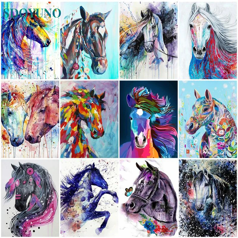 SDOYUNO 60x75cm Paint By Number Animal Horse Drawing On Canvas HandPainted Adults Kit Paintings DIY Pictures By Numbers Decor