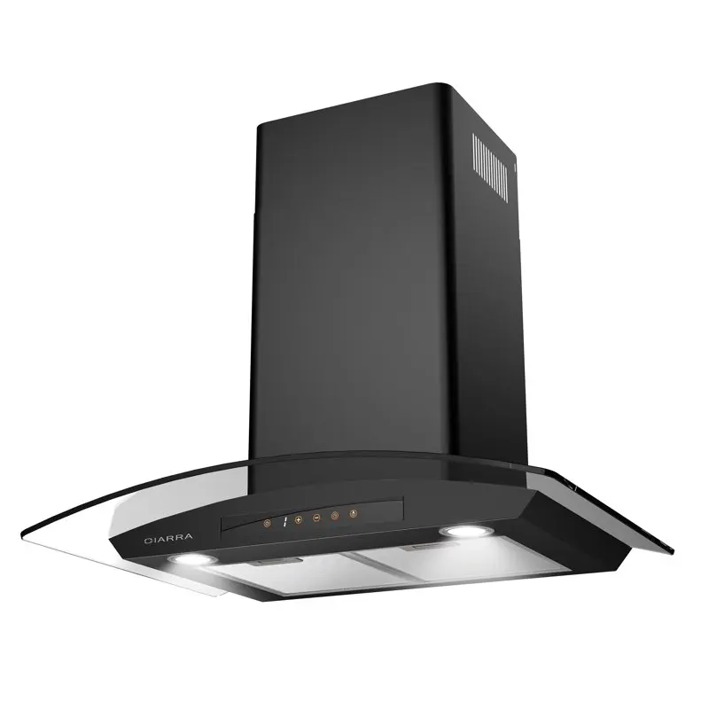 

inch 450 CFM Wall Mount Range Hood Glass Kitchen Hood Vent Black CAB50275