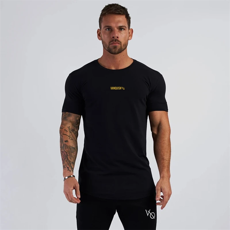 

Men's sports fitness simple circular arc T-shirt Outdoor slow running trend slim cotton round neck short sleeve Trendy T-shirt