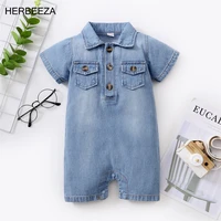 summer baby boy clothing denim hort sleevejumpsuit gentleman baby rompers blue infant clothes cute toddler baby bodysuits