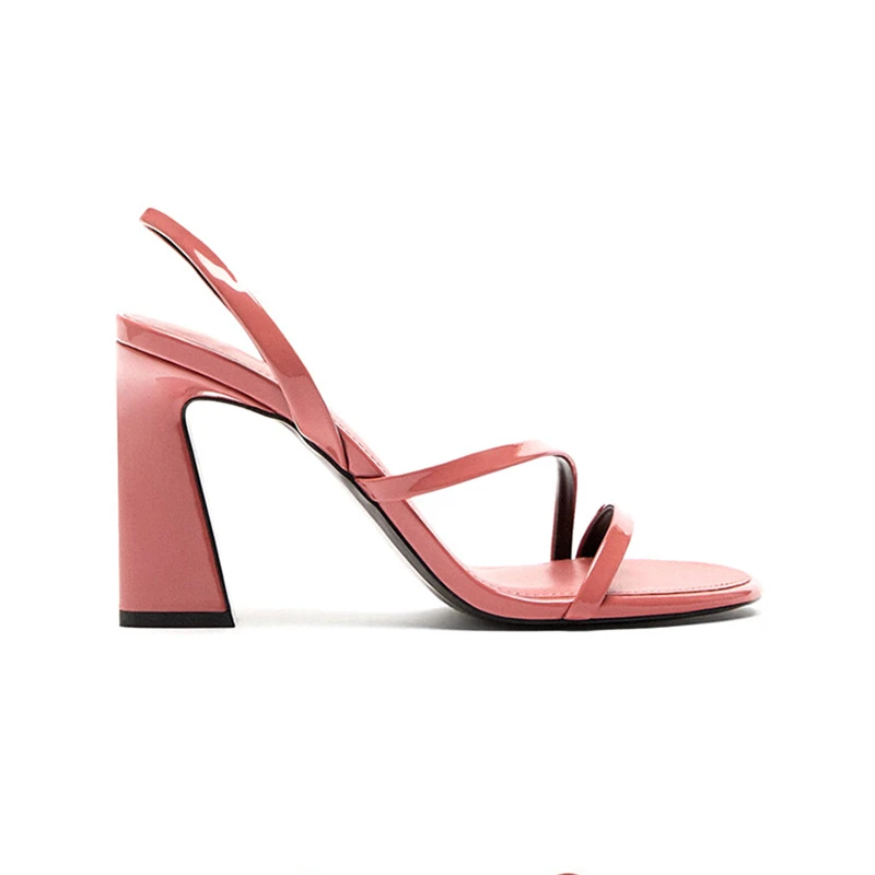 

Elegant Patent Leather Solid Color Thick Heels Round Toe Slip-On Sandals Super High Heel Slingback Open Toe Women Outdoor Sandal