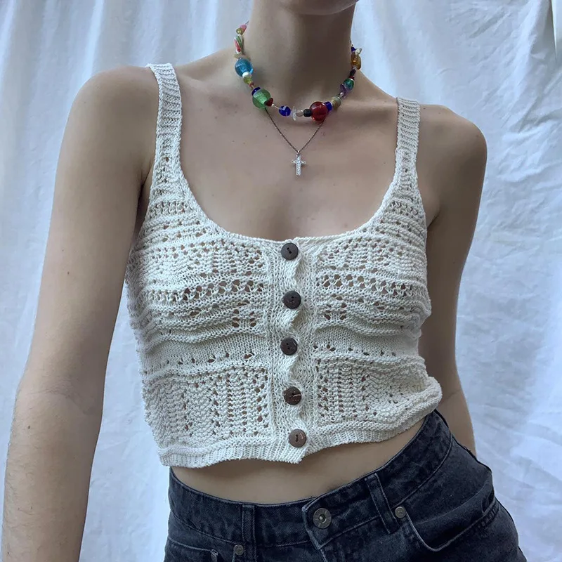 

Однотонный шерстяной вязаный жилет в американском стиле на бретельках, женский летний Лидер продаж, Короткая Безрукавка С U-образным вырезо...