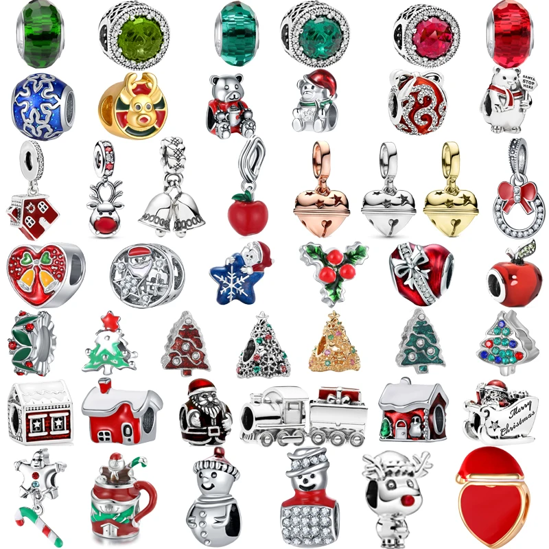 

Christmas Eve Santa Snowman House Apple Snowball Bell Beads Fit Original Pandora Charms Silver Color Bracelets DIY Women Jewelry