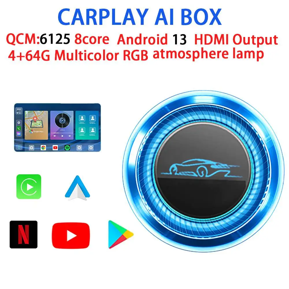 Беспроводной CarPlay AI Box Android Auto 13 QCM6125 8 + 128G мультимедийный плеер HDMI выход для Netflix Youtube Audi VW Benz