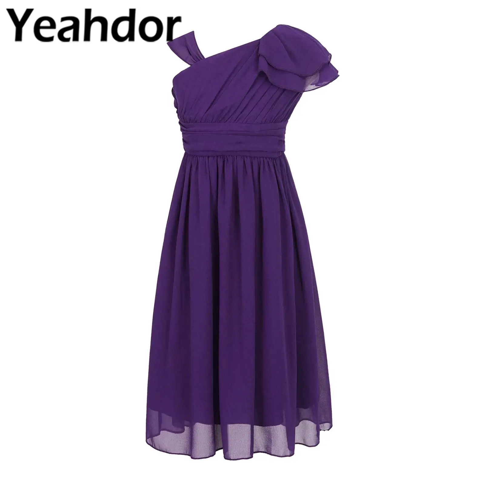 

Flower Girls Wedding Dress Ruffle One Shoulder Chiffon Kids Dresses For Girl Princess Children First Communion Party Dress