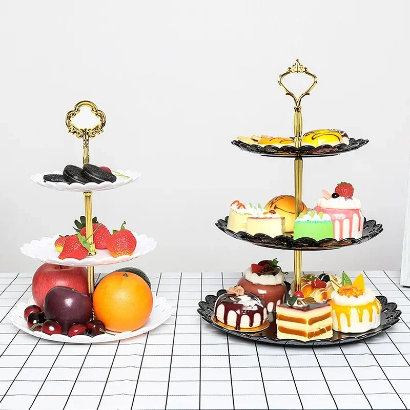 

Fruit Tray European-style Dessert Table Fruit Trays Three-layer Cake Stand Dessert Stand Party Candy Plastic Dry Fruit Tray