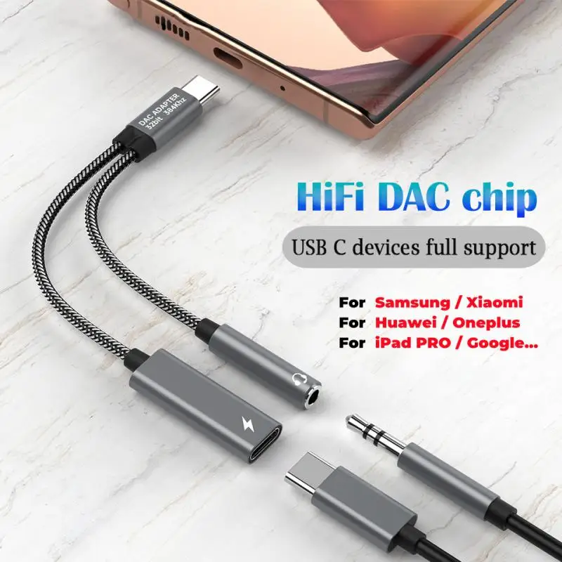 

2 in 1 USB C To 3.5mm Headphone Adapter Type C Charge Audio Aux Adaptor for Samsung S22 Ultra Note 20 10 Plus S21 iPad Pro