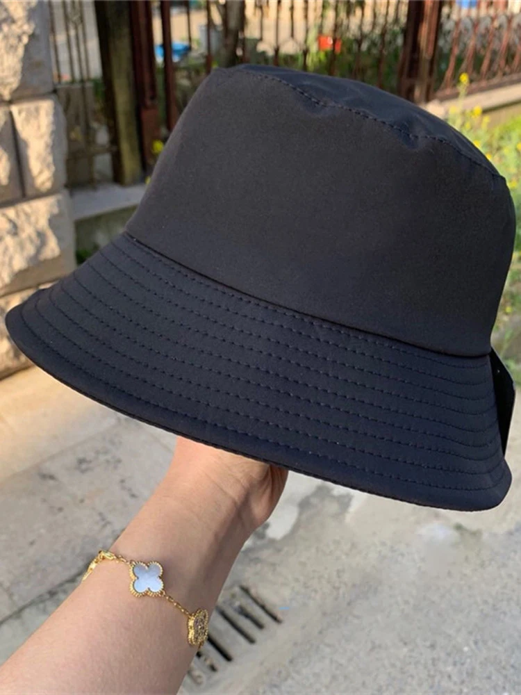 

Unisex Nylon Bucket Hats Women Branded Sunscreen Panama Hat Men Sunbonnet Fedoras Outdoor Fisherman Hat Beach Cap Black Sun Hats