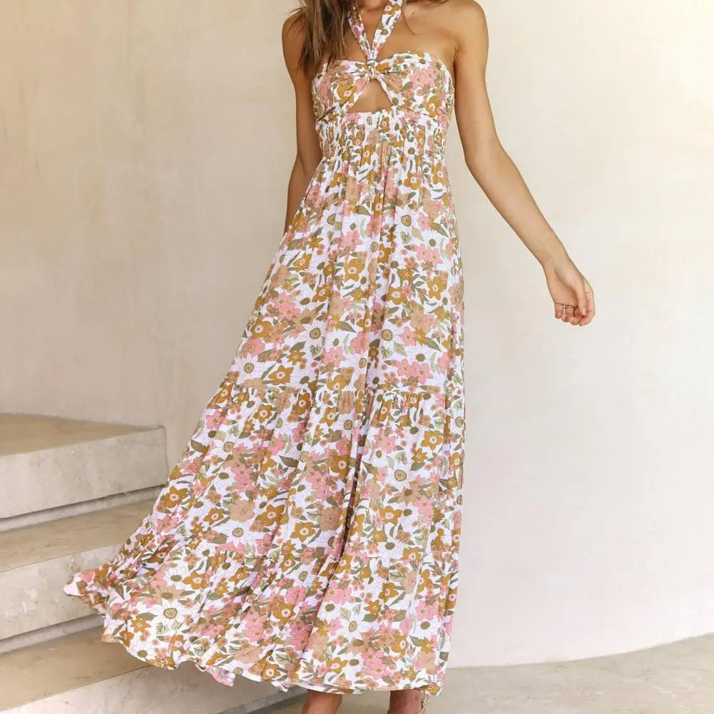 

Женское длинное пляжное платье с цветочным принтом