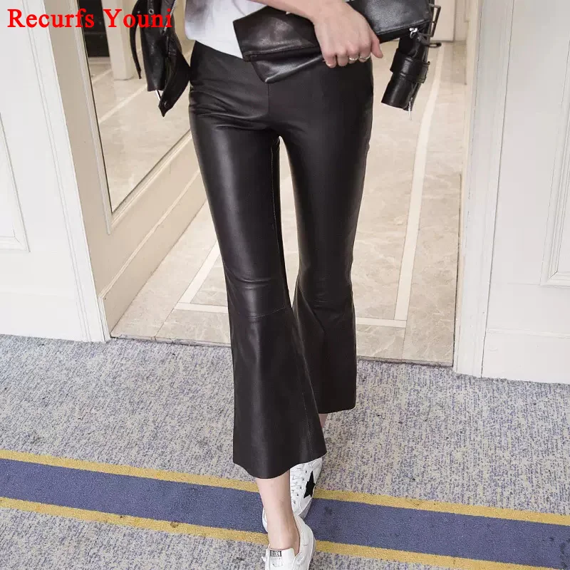 Suede Pants 2023 Spring New In Clothing Female Genuine Leather Soft Thin Retro Micro-rack Trousers Coffee Slim Pantalon Femme