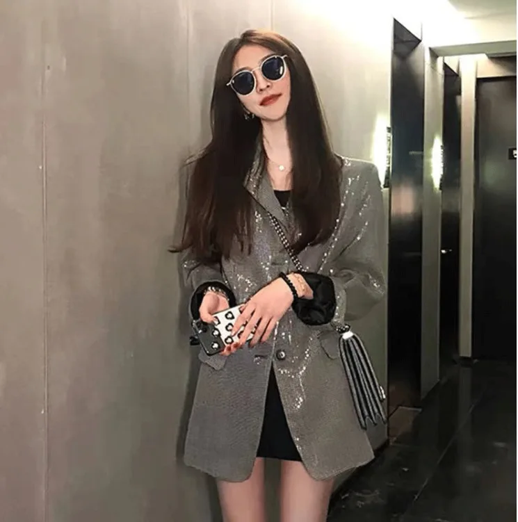 2022 New Design Sequin Suit Coat Women's Runway Party Elegant Luxury Loose Thousand Bird Grid Jacket Blazers High Quality |