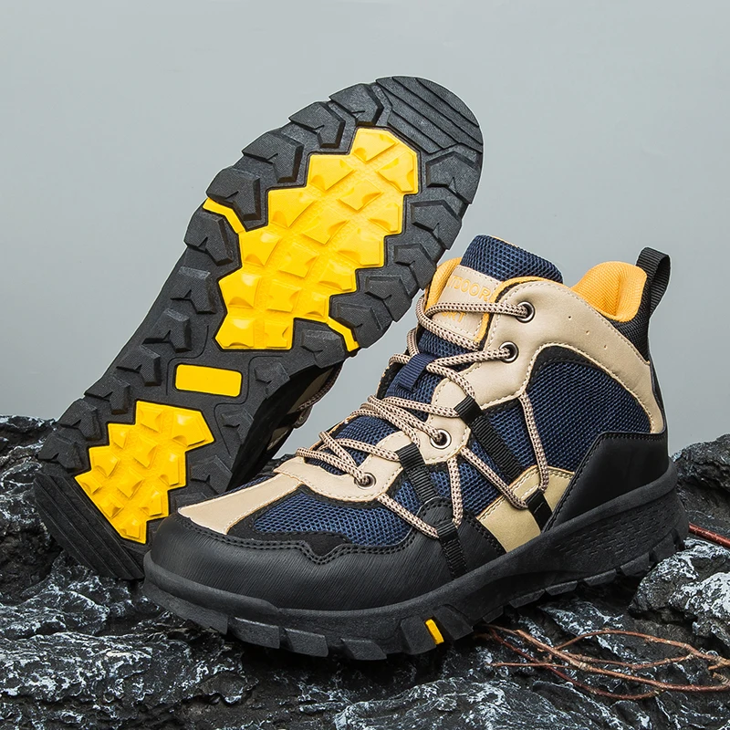 

New Outdoor Hiking Shoes for Men Breathable Mesh High Top Trekking Climbing Sneakers Male Non-slip Lace-up Mountain Trail Boots