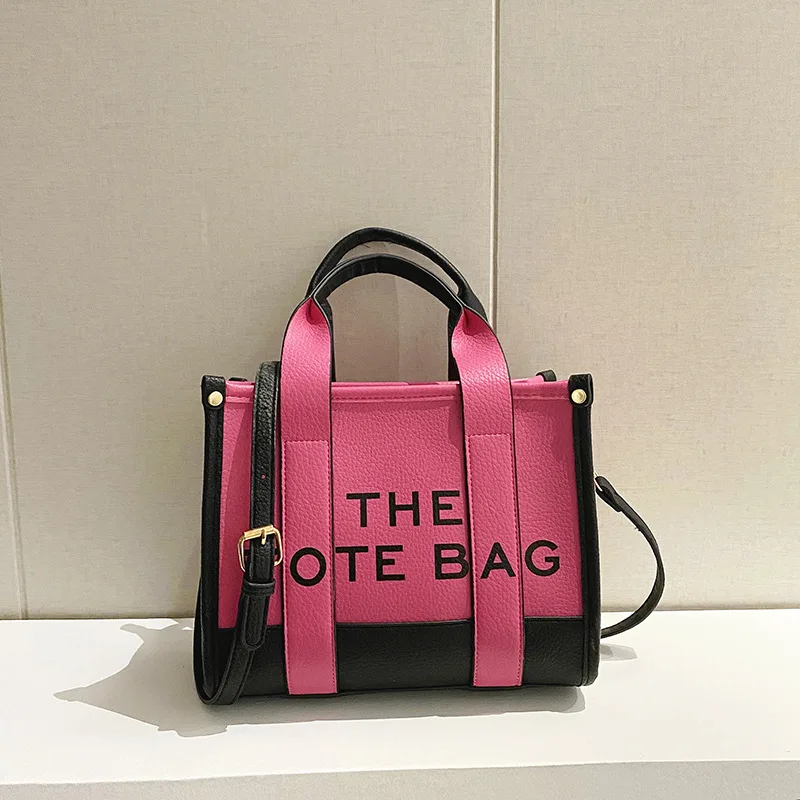 2023 New Women's Bag Solid Color Spliced PU Letter Tote Bag Simple Casual Crossbody Large Capacity Handbag Bags Shoulder Female