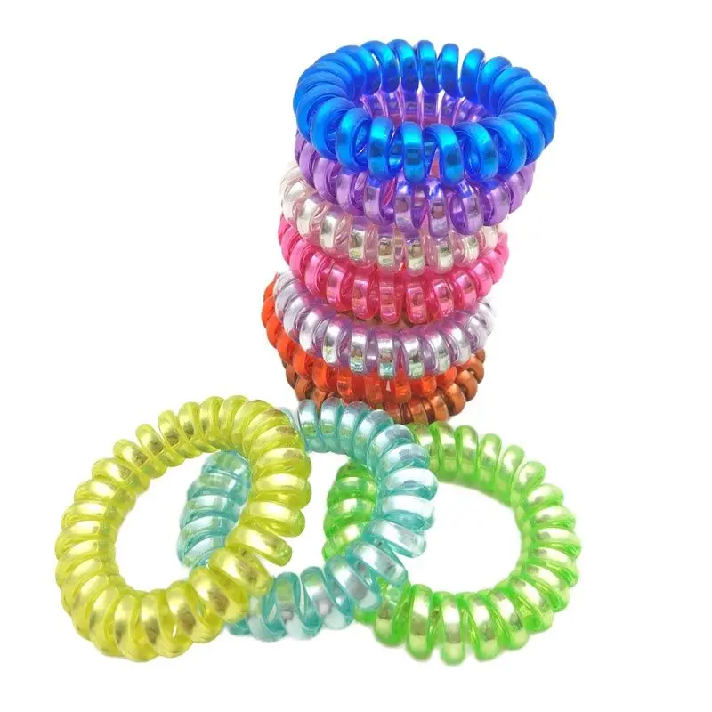 

Lot 100Pcs Candy Mix Color Size 4cm Elastic Hair Bands Spiral Shape Ponytail Ties Gum Rubber Rope Telephone Wire