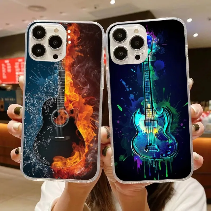 

Чехол для телефона с музыкой гитары для IPhone 14 13 12 11 XS X 8 7 6 Plus Mini Pro Max SE 2022, мягкий прозрачный чехол для телефона