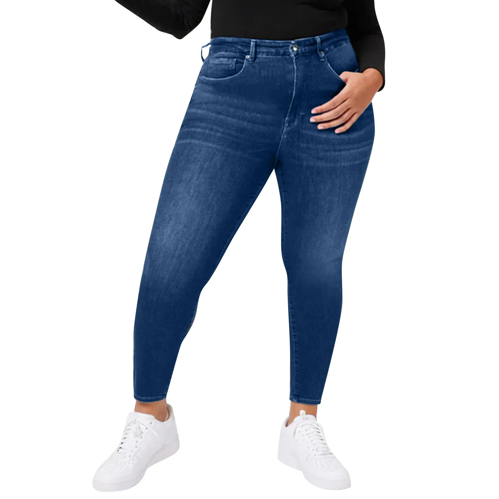 

Женские джинсы-карандаш большого размера с завышенной талией и застежкой на пуговицах