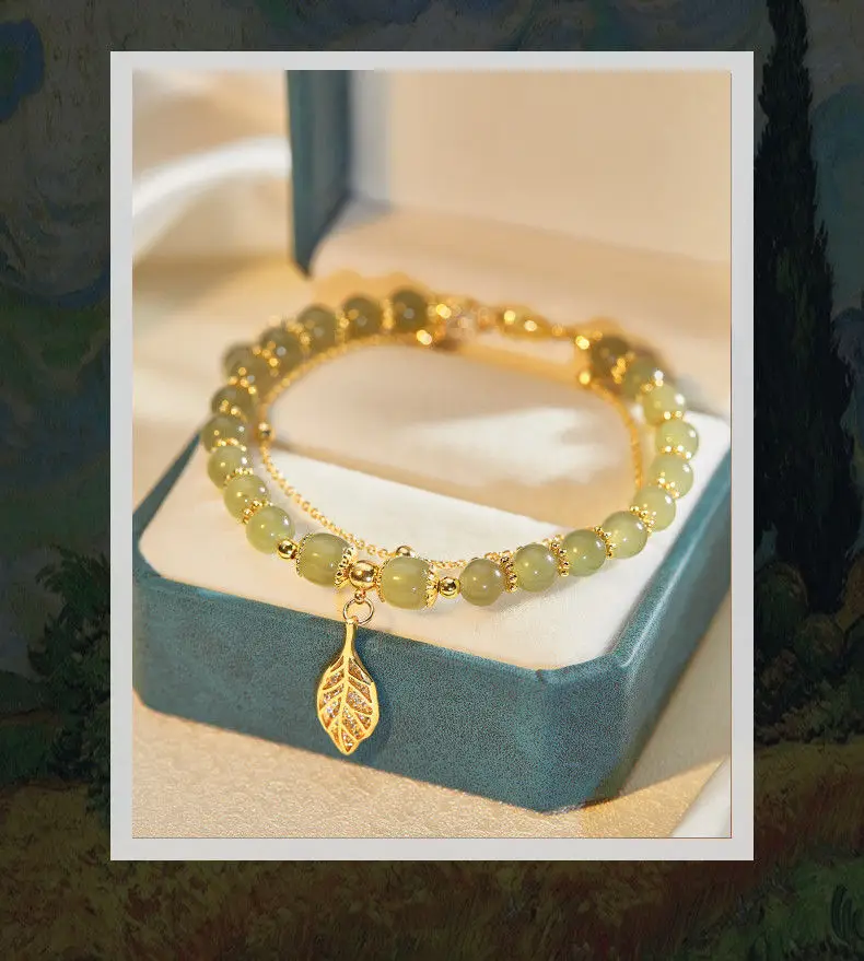 

Natural Hetian Jade Bracelet Women's Chinese Style Does Not Fade Xinjiang Hetian Jade Hand String Light Luxury Beads Jade Beads