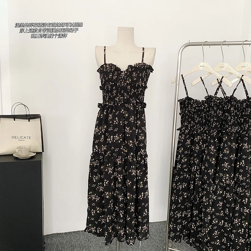 

Elegant Floral Print V-neck Lace-up Evening Dress Women Summer 2023 Sleeveless Slim Fit Chiffon High Waist Party Formal Dresses