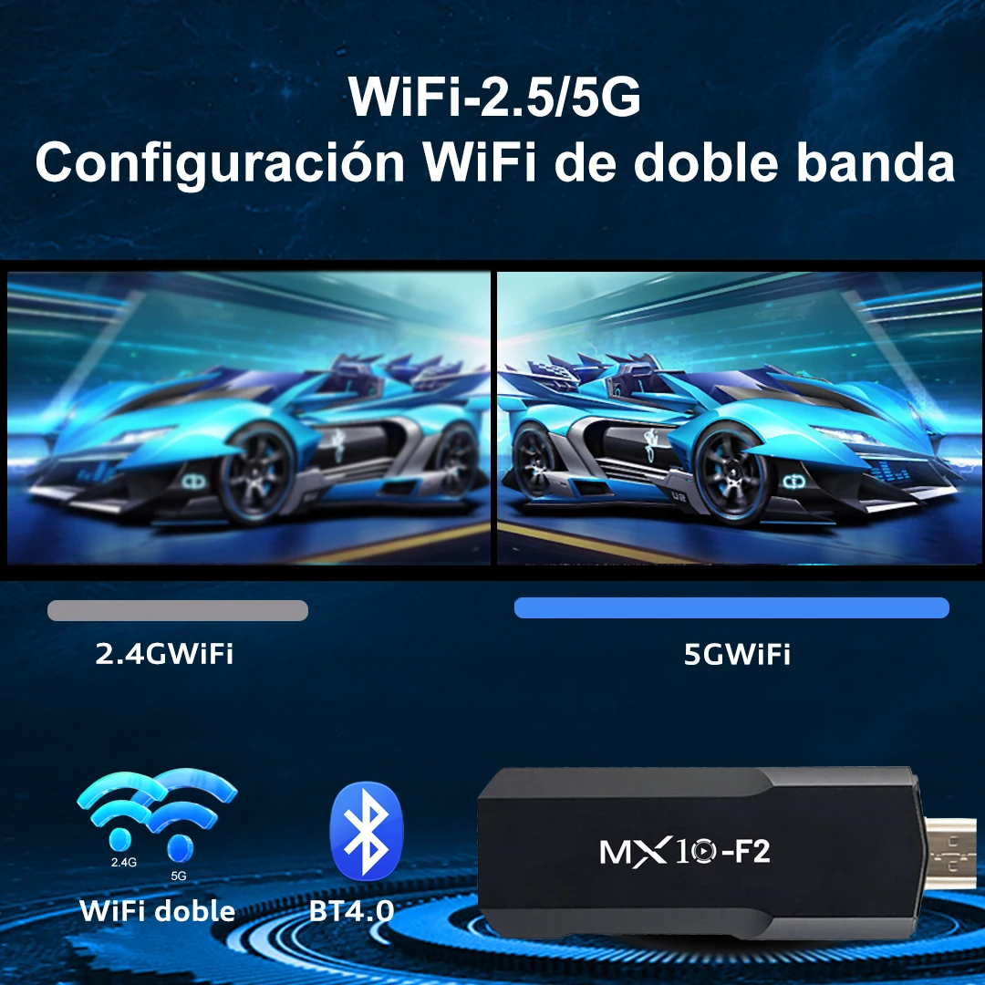 Фото Smart TV Stick MX10 F2 Allwinner RK3228A WiFi 2.4G/5G BT4.0 ARM Mali-400 MP2 Android TV Stick Android 11 №4