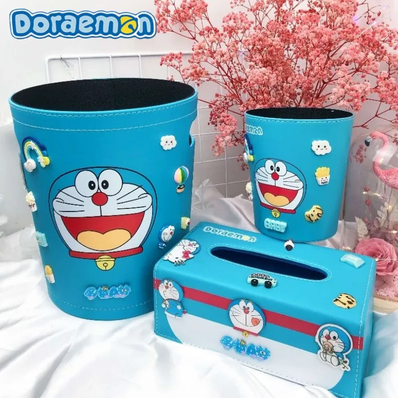 

Doraemon Cartoon Peripheral Cute Home Room Leather Paper Tissue Box Kawaii Desktop Trash Can Furniture Supplies New Wholesale