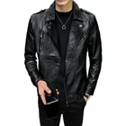 Мужская мотоциклетная кожаная куртка, модное красивое пальто из искусственной кожи на молнии в стиле панк, высококачественное Мужское пальто из искусственной кожи на осень и зиму