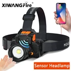 Зум светодиодный датчик налобный фонарь T6 налобный светильник онарь USB Перезаряжаемый фонарик Встроенный 2 аккумулятора 18650 фонарик Кемпинг ночная рыбалка светильник