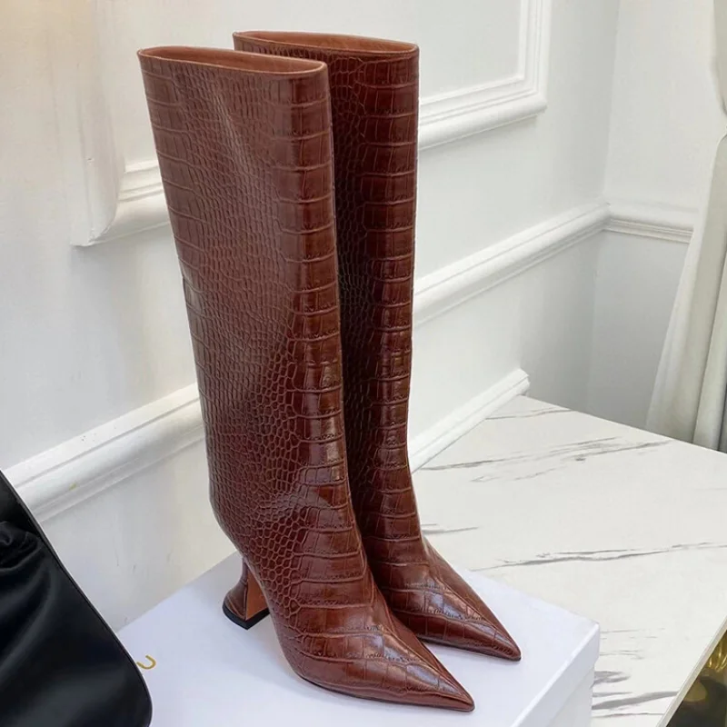 

2023 New Women's Boots Imitation Crocodile Leather Four Seasons Sexy Fashion High-heeled Over-the-knee Boots Banquet Party Boots