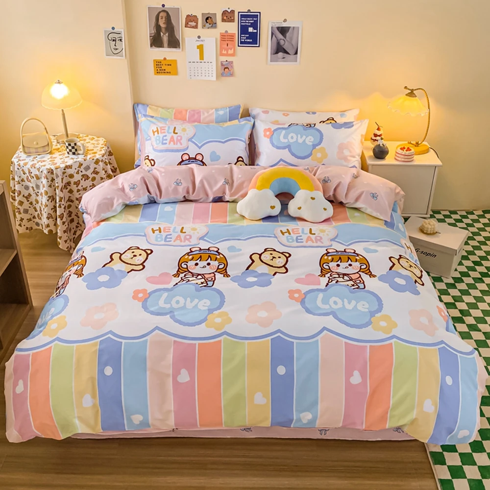 

Пододеяльник из чистого хлопка с радужной расцветкой INS, одеяло, одеяло, Простые покрывала на молнии с цветком для принцессы, одного и двух размеров