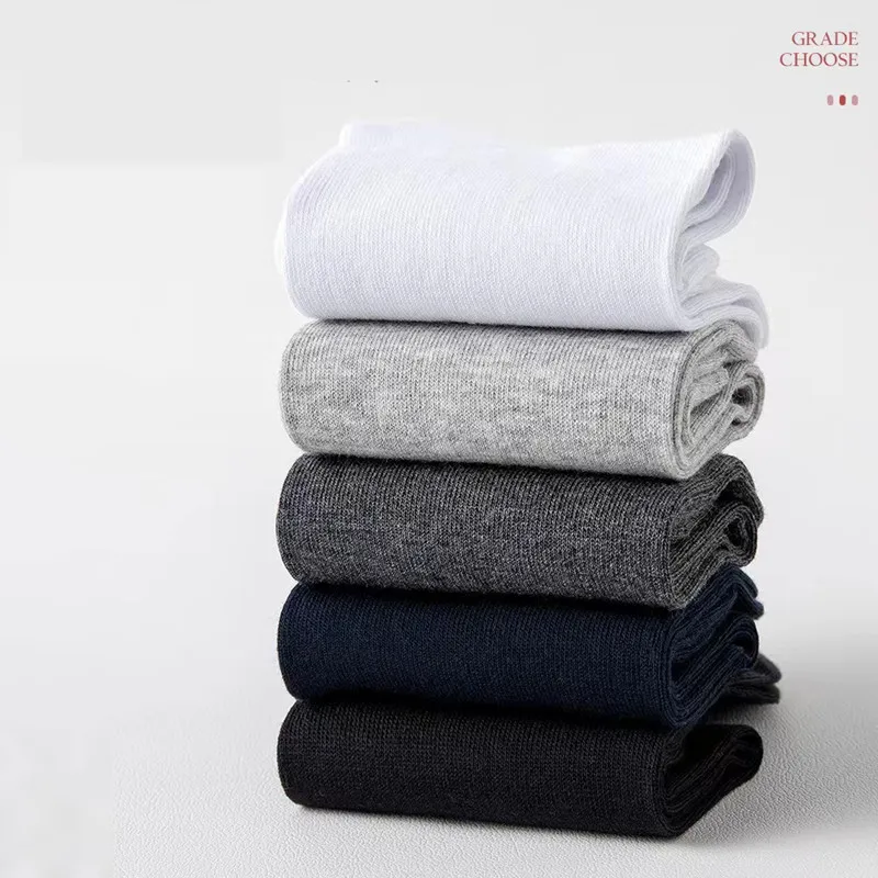 5Pairs 100% COTTON Business Men Socks New Style Black Soft Mens Cotton Socks Breathable Summer Winter Male Socks Plus Size