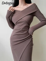darlingaga fashion elegant off shoulder autumn midi dress female asymmetrical wrap slim basic sexy dresses split korean clothes