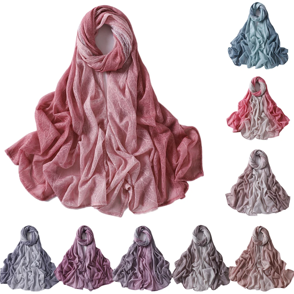 

Summer Gradient Color Crinkle Scarf Muslim Islamic Hijab Turban Head Wrap Thin Shawls Female Fashion Hair Accessories 170*70cm