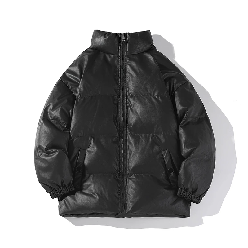 Winter Thickened Leather Jacket Men Warm Fashion Casual Black White Thick Leather Coat Men Korean Loose Short Coat Mens Parker