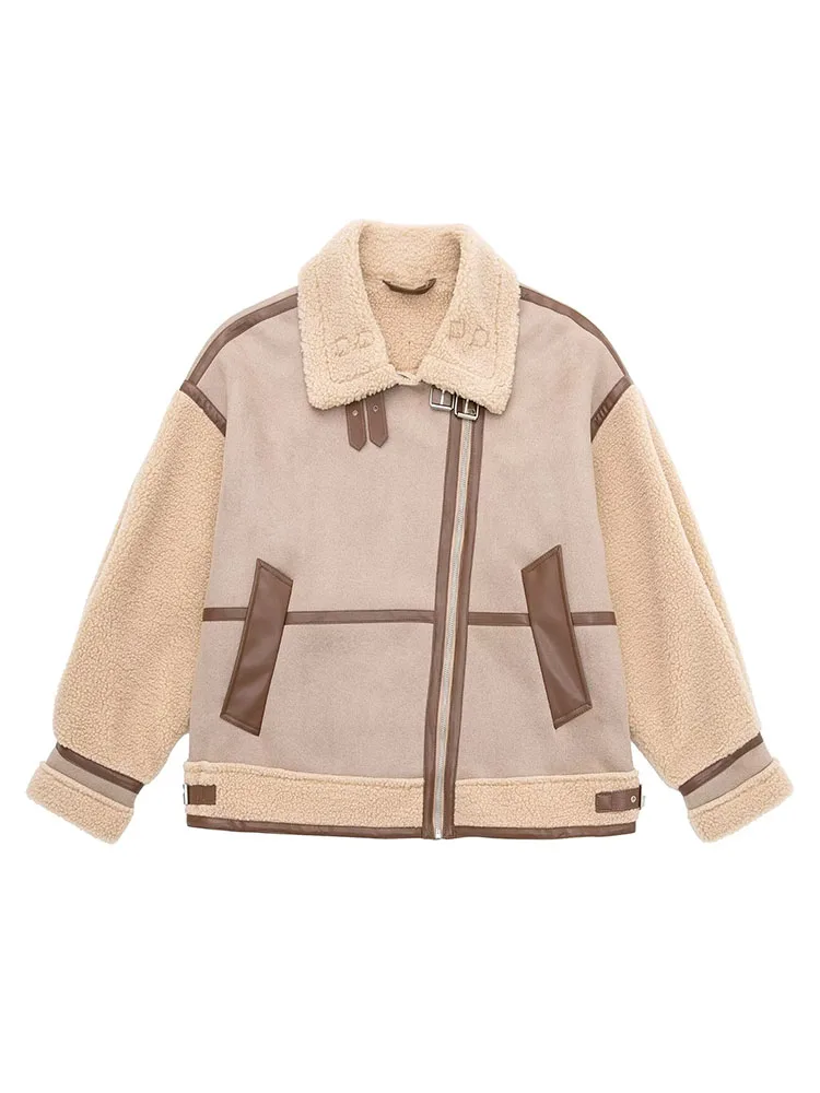 

Women 2022 Winter New Fashion Thick paneled Jacket Coat Vintage Long Sleeve zipper Female Outerwear Chic Overshirt