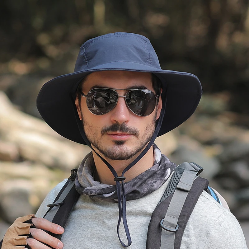 

Summer Men Quick Drying Bucket Cap Camping Short Brim Hat UV Protection Sun Hat Fishing Hiking Waterproof Foldable Cap Male