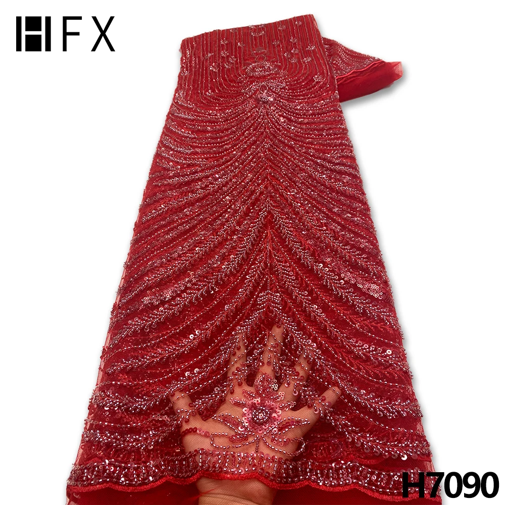 HFX лучшее качество кружевная ткань с блестками из бисера нигерийская сетчатая