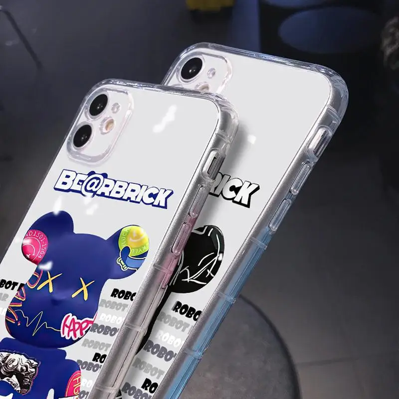 Модный прозрачный чехол с роботом медведем для iPhone 11 Max Pro Plus 6 6s X Xr Xs 8 7 7P 12 13 Mini SE 2020