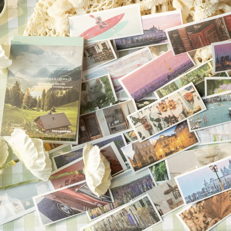 Color Romantic City Landscape Photos Travel Journaling Scrapbook Supplies Strip Sticker Book Handbook Record Stationery 30Sheets