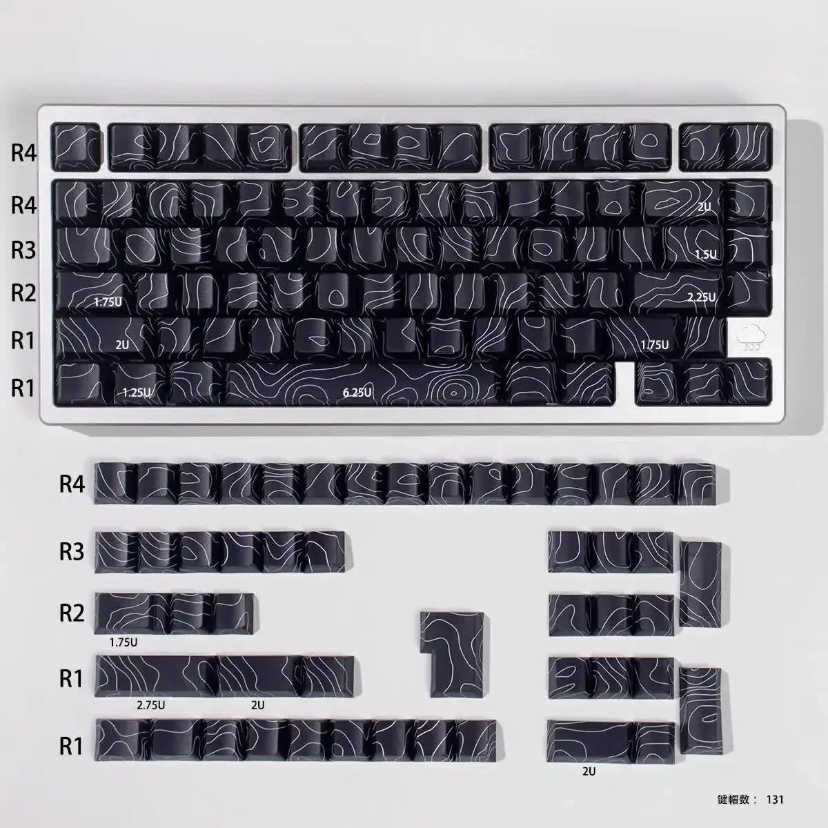 131 клавиша PBT Cherry Profile Double Shot Side Printing Shine Through White Топографические механические