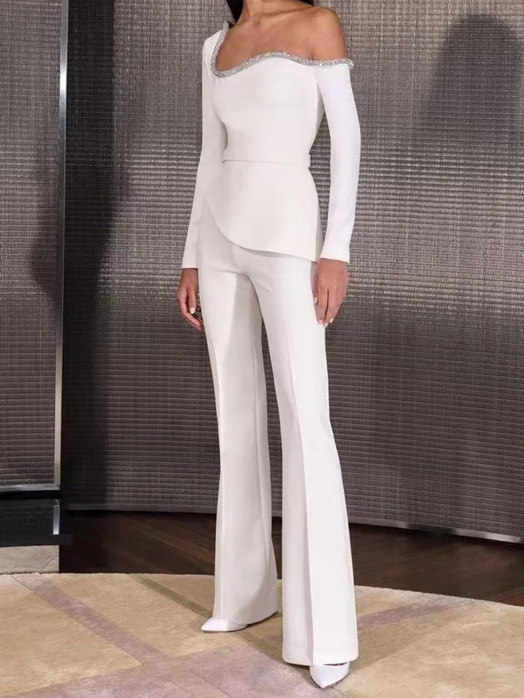 Брюки-клеш однотонные лоскутные модные комбинезоны с длинными рукавами на весну