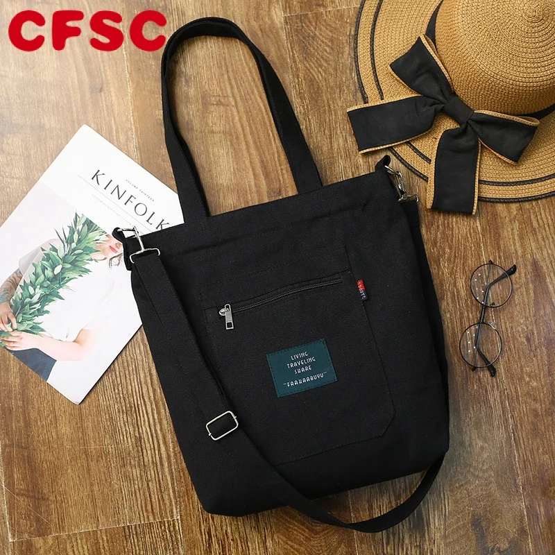 

Soft Canvas Bag Large Capacity Women Shopping Bag Casual Hasp Ladies One Shoulder Tote Bags Fashion Zipper Women Handbags