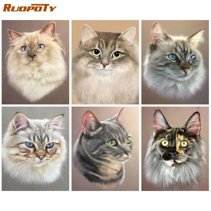 

RUOPOTY 40x50cm Painting By Numbers Diy With Frame Handpainted Paintings On Number Animals cat Coloring By Number Gift