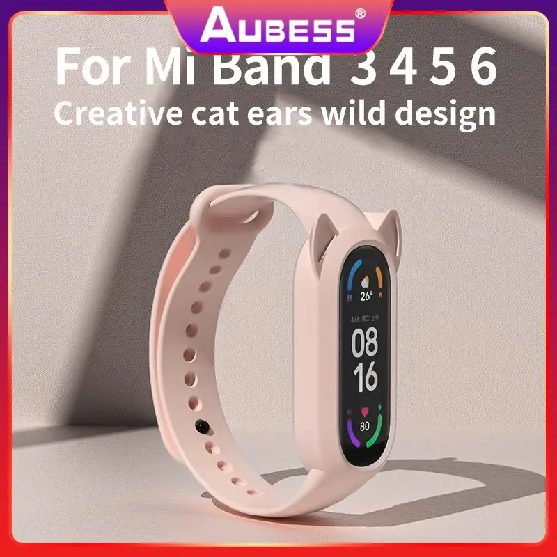 

Watch Accessories Silicone Strap Tpu Watch Strap Cat Earmuffs Cat Ears For Xiaomi Mi Band 6 5 4 3 Replacement Wristband