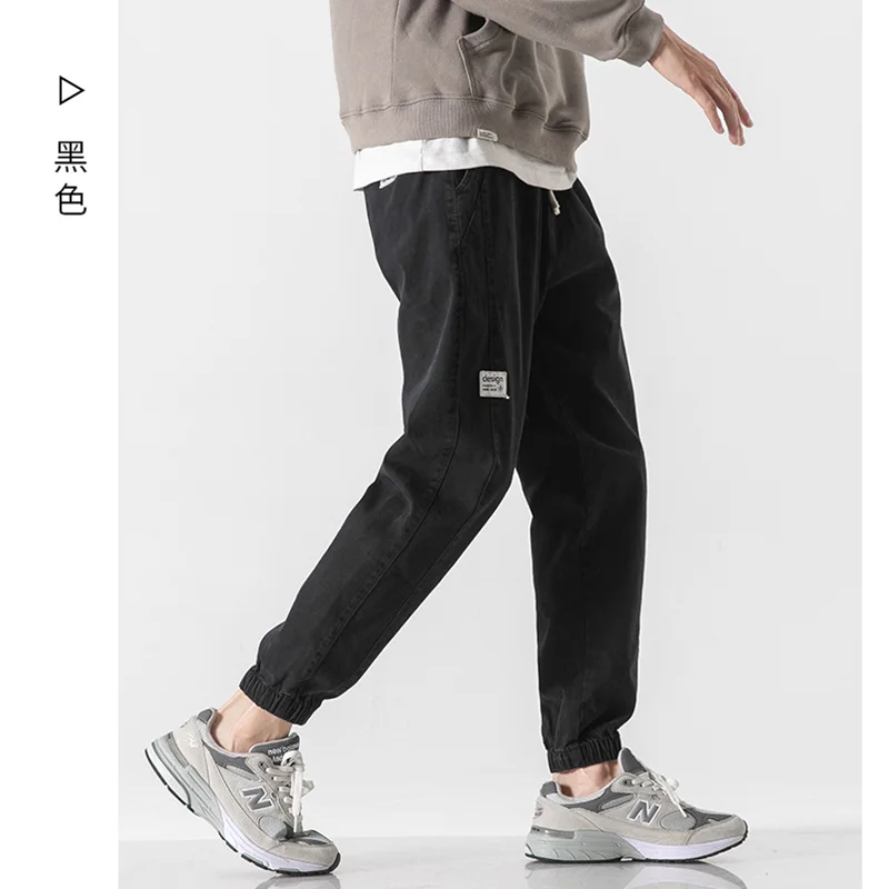 Men Clothing 2022 New Pattern Vintage Black Sports Pants Straight Cylinder Loose Lanyard Casual Pants Autumn and Winter Female