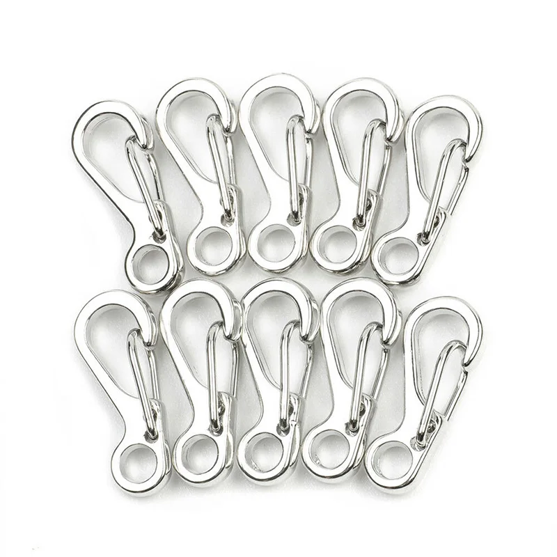 

10pcs/set Carabiner Mini Stainless Steel Key Buckle Snap Spring Clip Hook Stainless Steel Rust-proof Camping Hiking Parts