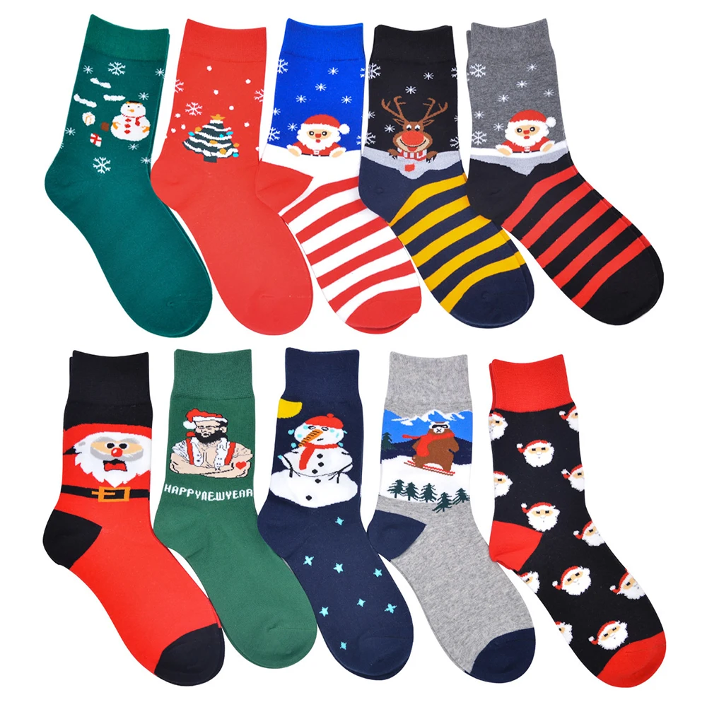 12 Pairs New Christmas Gift Ornaments Mid-Tube Ladies Cotton Socks Santa Snowman Cartoon Animal Sock New Year Supplies Wholesale
