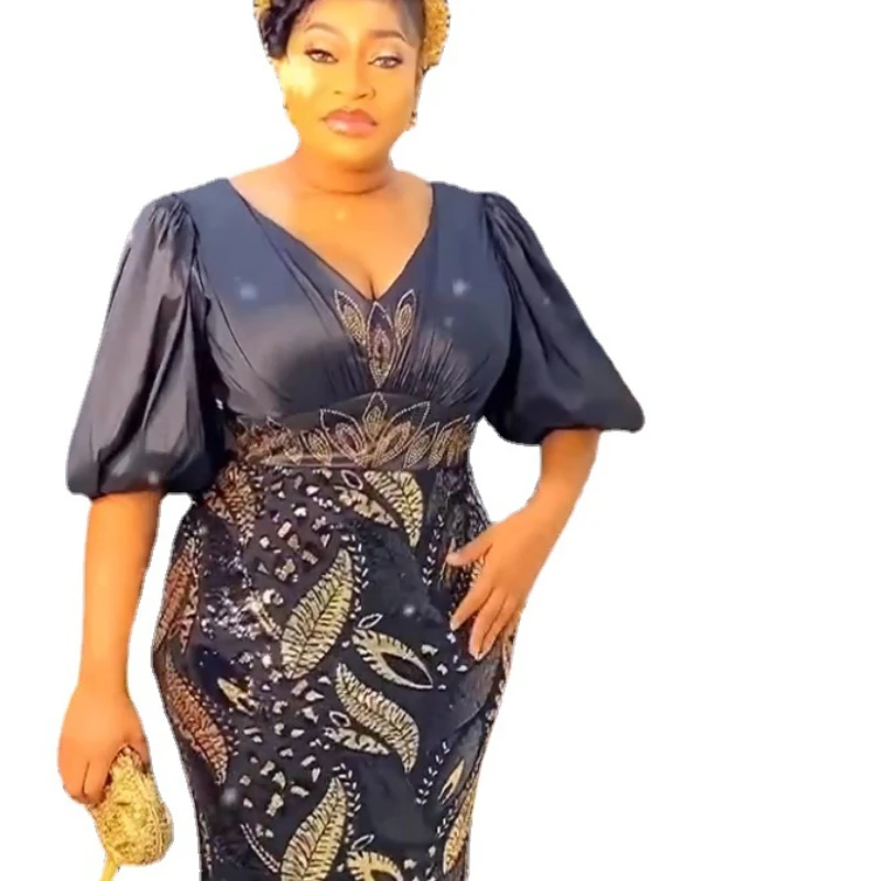 

Африканские яркие платья для женщин, Дубай, Турция, Роскошные атласные блестки, макси-халат, свадебное вечернее платье, нигерийская одежда